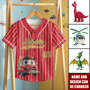 Kid Cartoon Dinosaurus Vehicles - Personalized Jersey Shirt