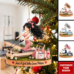 Personalized Pilates Girl Ornament - Custom Name Reformer Pilates Christmas Ornament