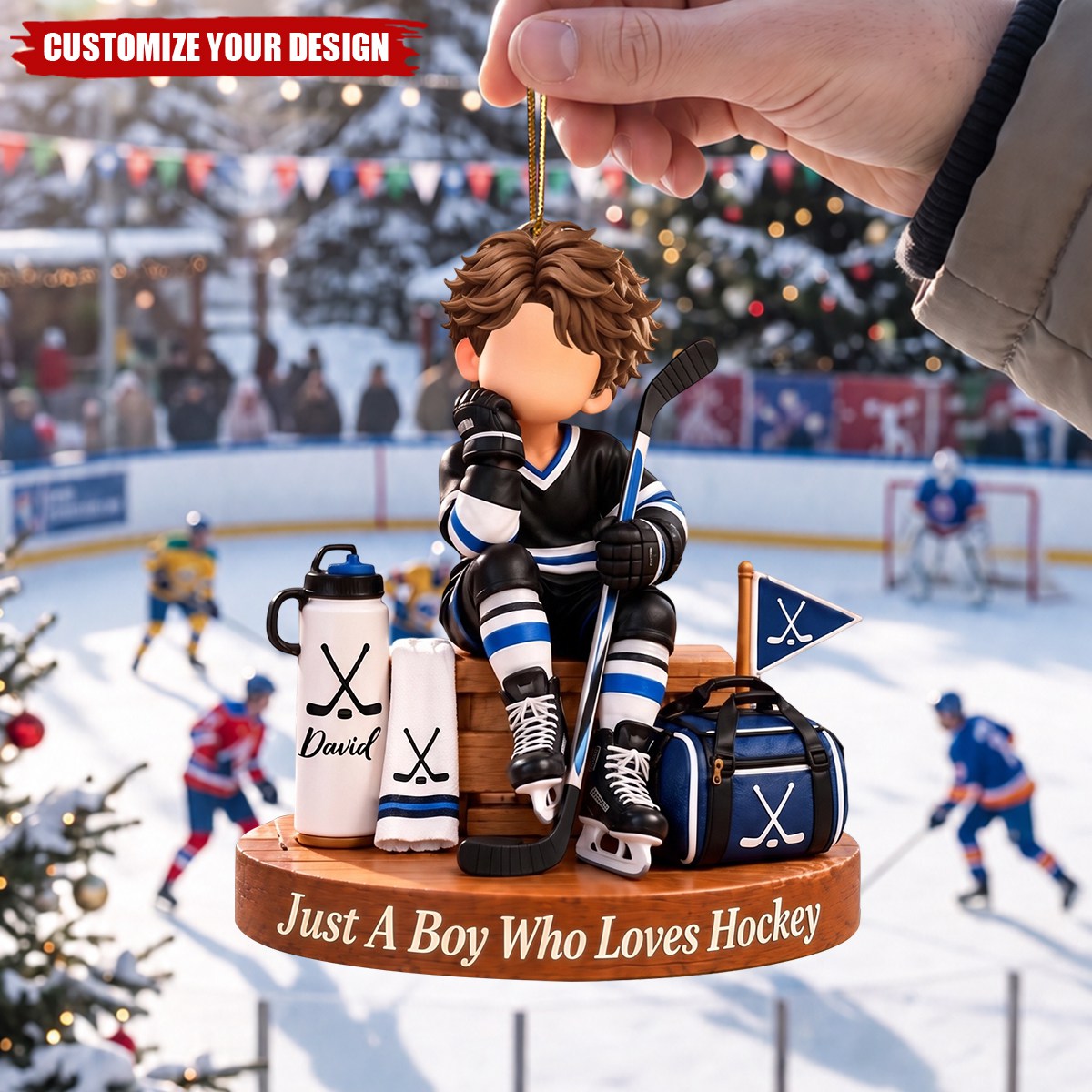 Personalized Hockey Boy Ornament - Custom Hockey Player Gift