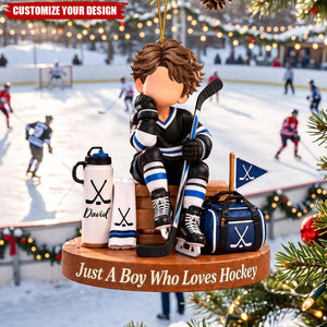 Personalized Hockey Boy Ornament - Custom Hockey Player Gift