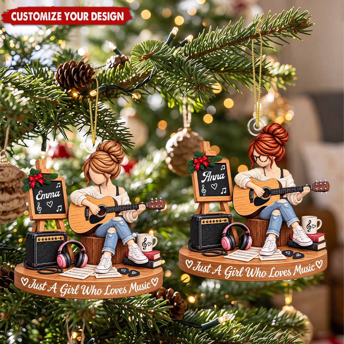 Personalized Guitar Christmas Ornament - Custom Name Music Lover Gift