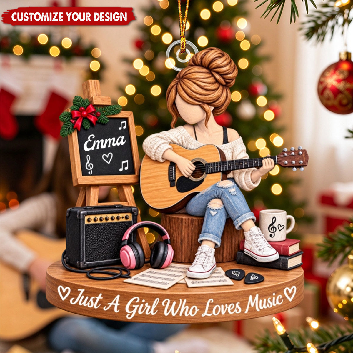 Personalized Guitar Christmas Ornament - Custom Name Music Lover Gift