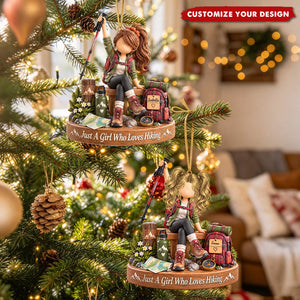 Personalized Hiking Ornament - Custom Name Hiker Girl Gift