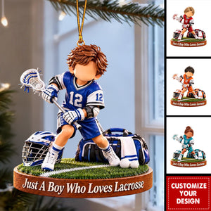 Personalized Boy Acrylic Ornament - Custom Gift for Son, Lacrosse Player Birthday Gift