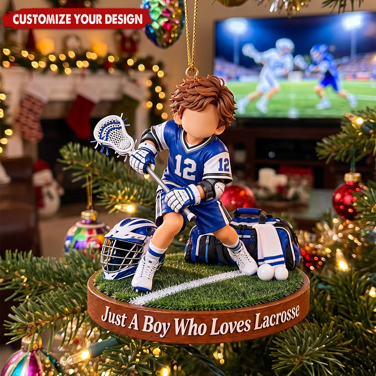 Personalized Boy Acrylic Ornament - Custom Gift for Son, Lacrosse Player Birthday Gift