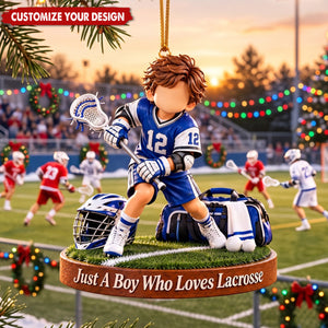 Personalized Boy Acrylic Ornament - Custom Gift for Son, Lacrosse Player Birthday Gift
