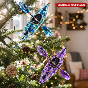 Personalized Crystal Kayak Hanging Decor - Custom Name Paddle Ornament