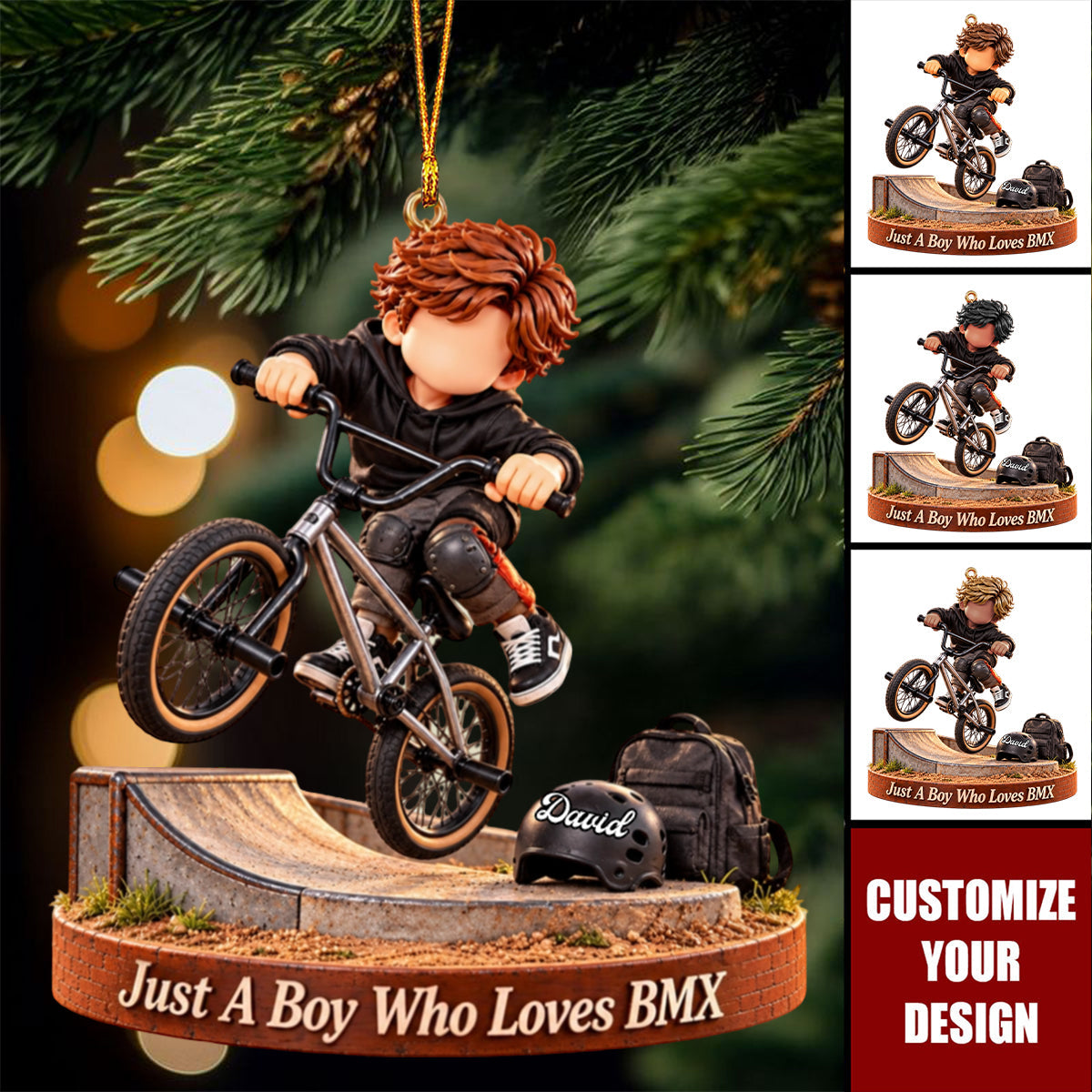 Personalized BMX Rider Ornament - Custom Name Gift for Teen Boy, Bicycle Christmas Decor