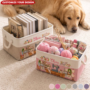 Personalized Storage Basket - Sewing Basket, Craft Basket Custom Sewing Machine & Birth Flower