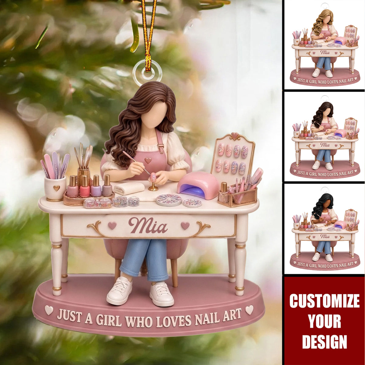 Just A Girl Who Loves Nail Art - Custom Nail Tech Girl Polish Salon Ornament