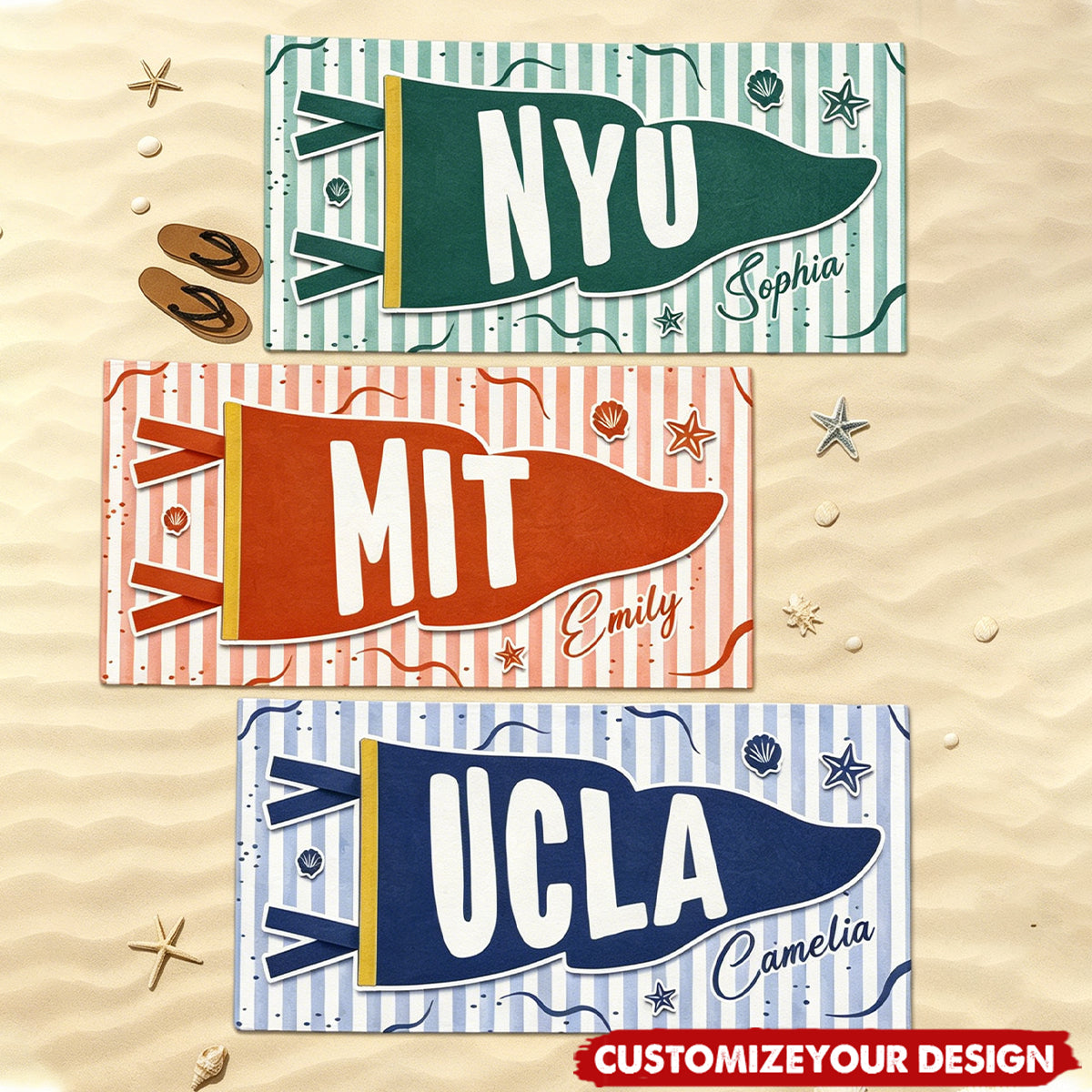 Custom School Pennant Flag Graduation Gift - Personalized Beach Towel
