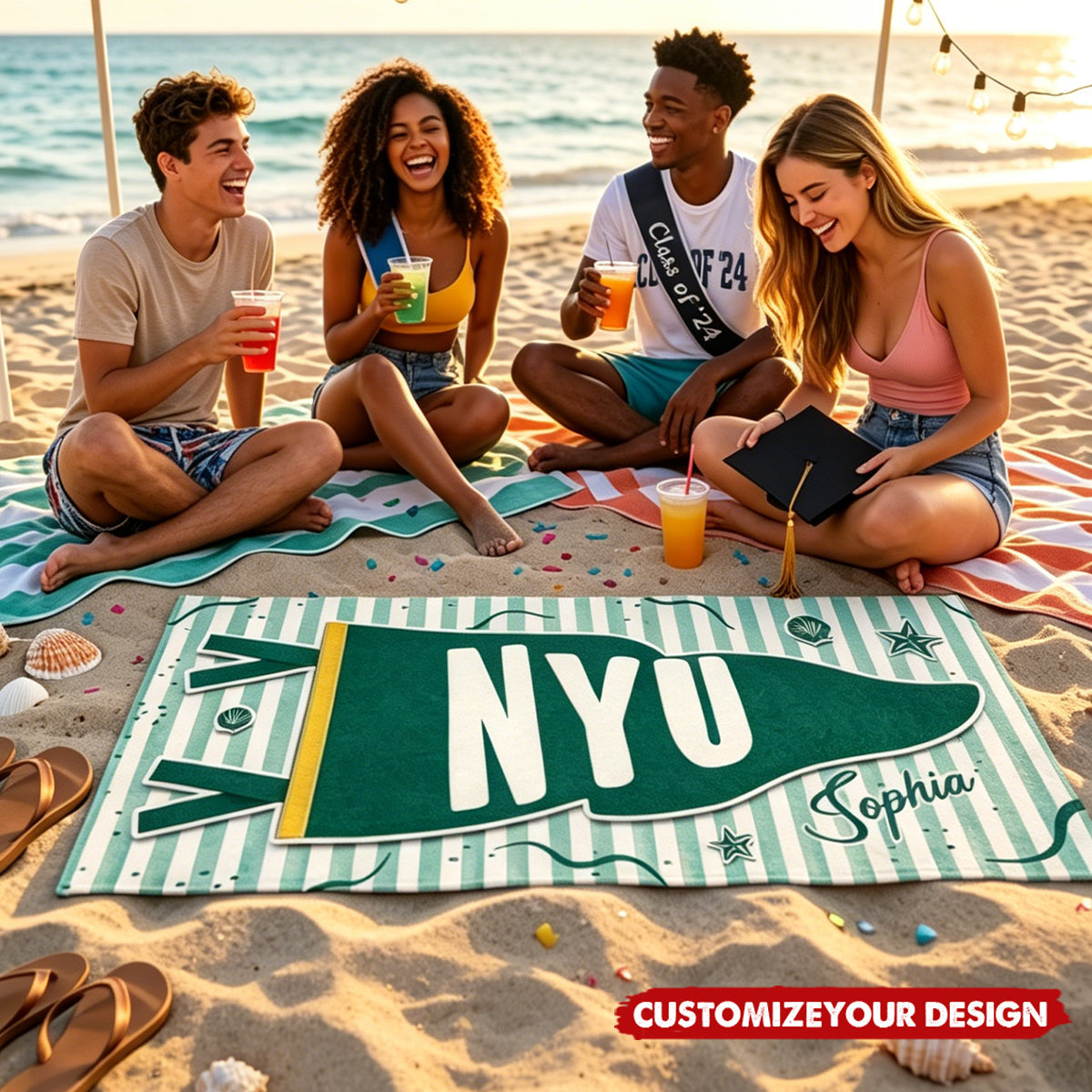 Custom School Pennant Flag Graduation Gift - Personalized Beach Towel