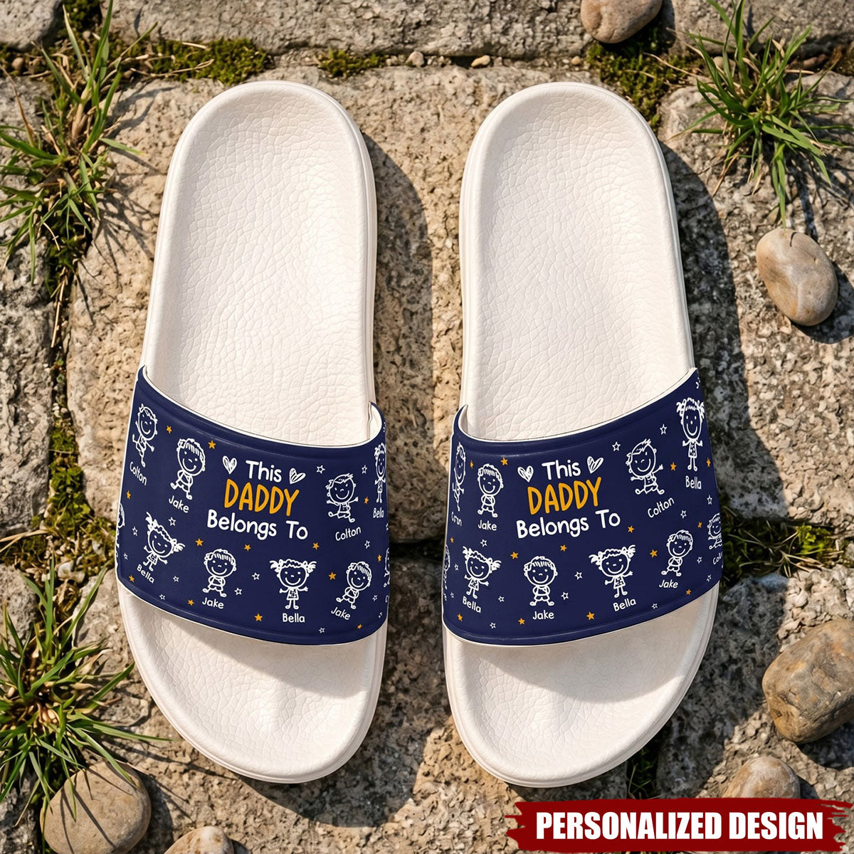 This Daddy Belongs To Doodle Style - Personalized Slide Sandals