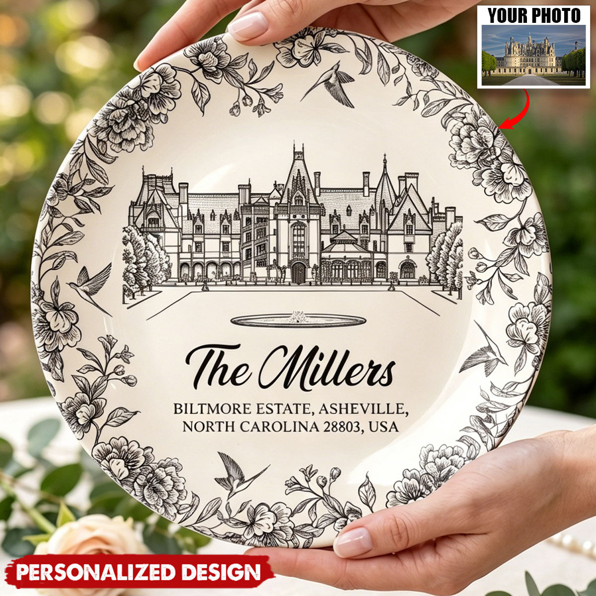 Custom Wedding Venue Photo, Toile Illustrated Venue Decor - Wedding Gifts For Couples - Personalized Ceramic Plate