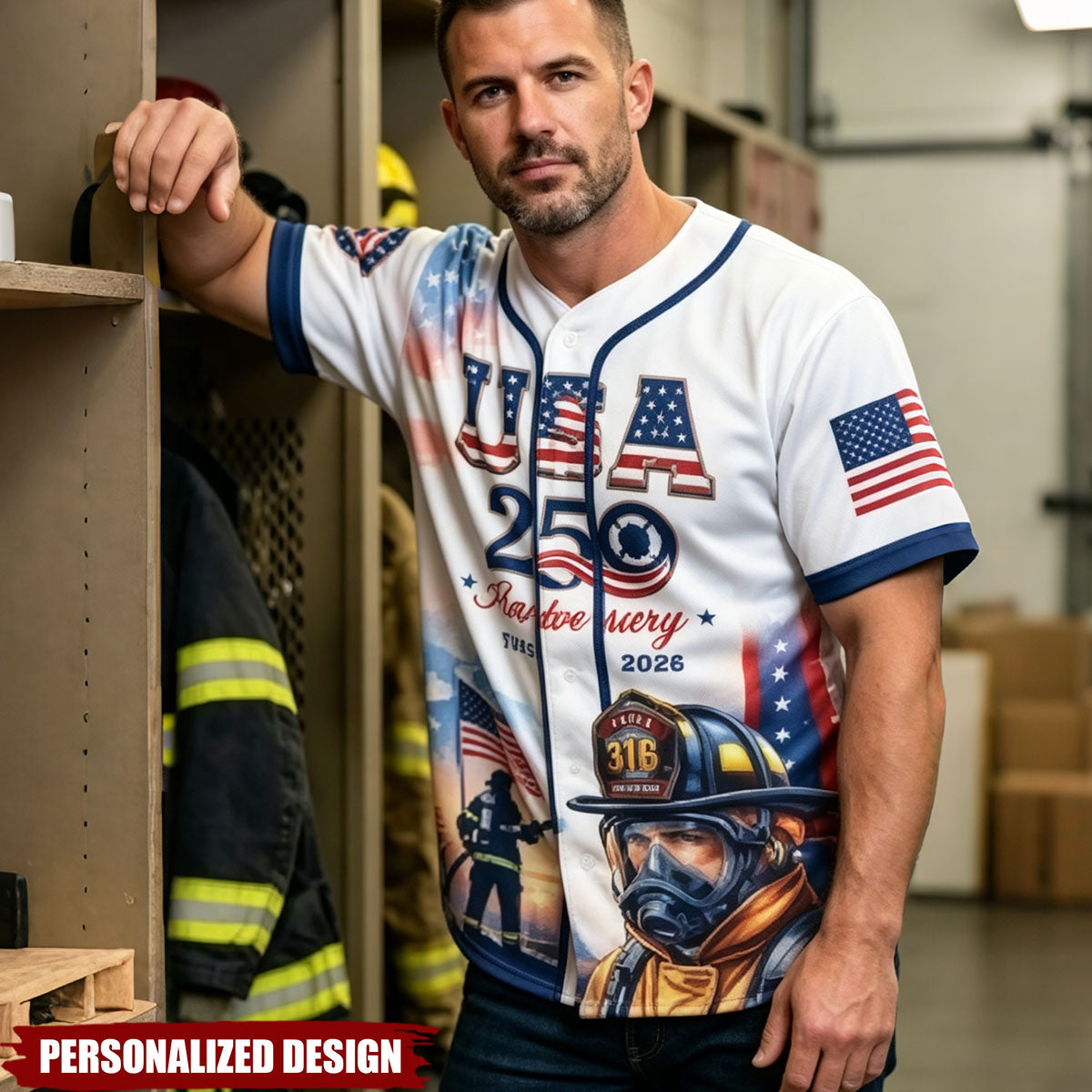 Heroic American Firefighter Jersey - Personalized Gifts For Firefighter