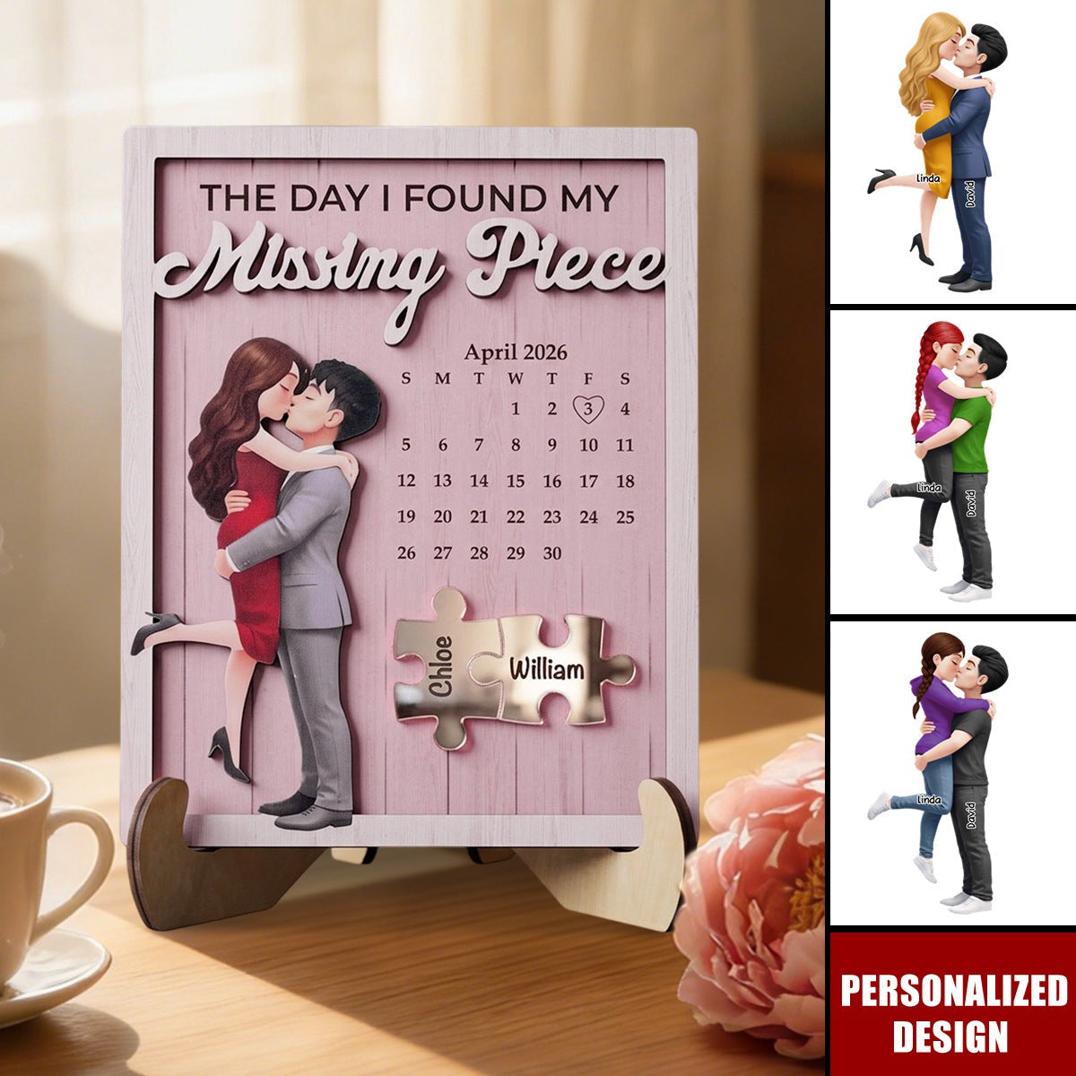 The Day I Found My Missing Piece Custom Special Date - Anniversary Gift For Her - Personalized Wooden Plaque