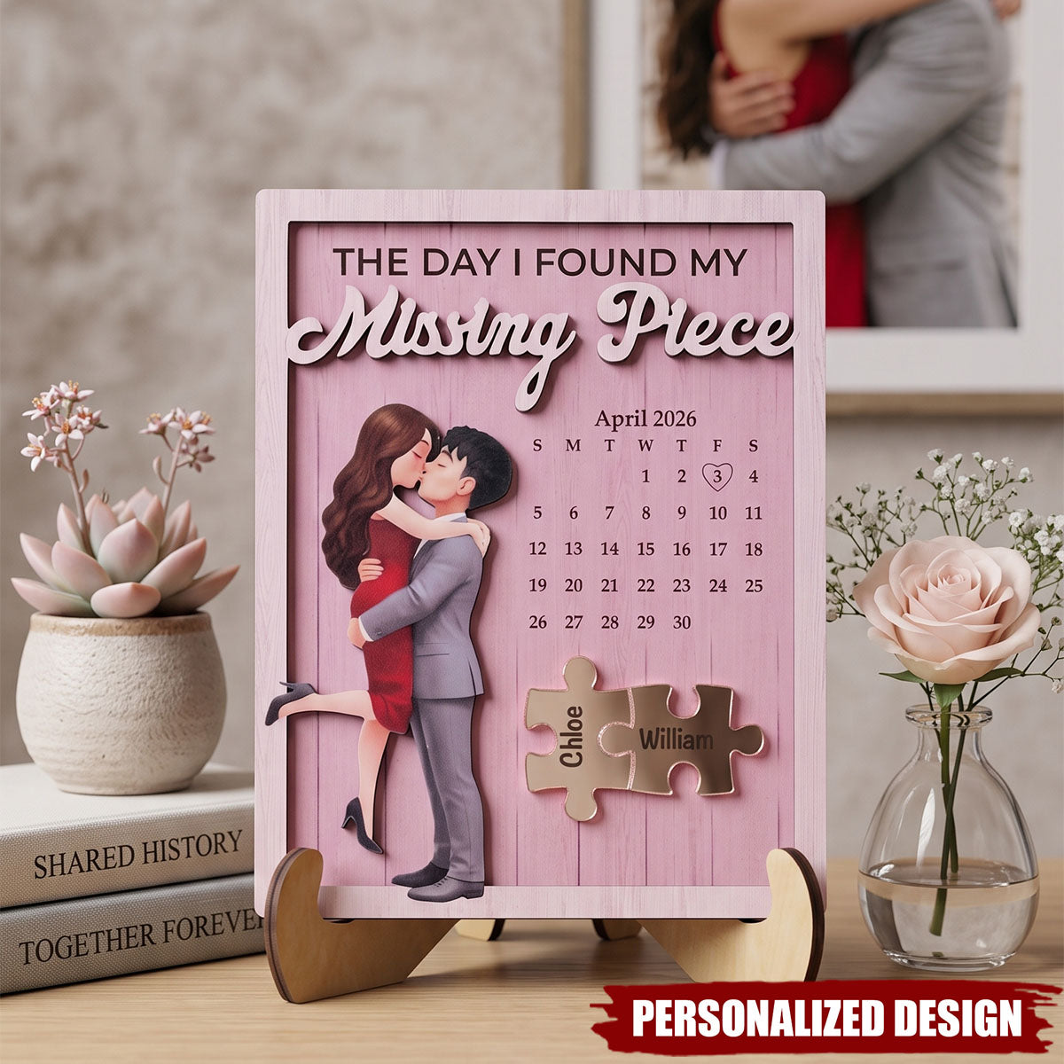 The Day I Found My Missing Piece Custom Special Date - Anniversary Gift For Her - Personalized Wooden Plaque