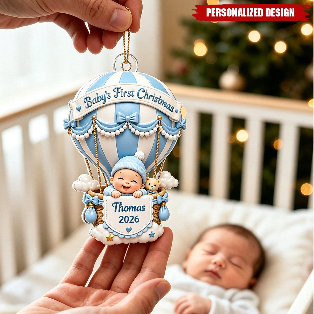 Baby’s First Christmas Hot Air Balloon– Personalized Acrylic Ornament Christmas Keepsake