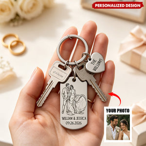 Custom Photo Couples Wedding Engaged Bachelor Party - Personalized Stainless Steel Keychain