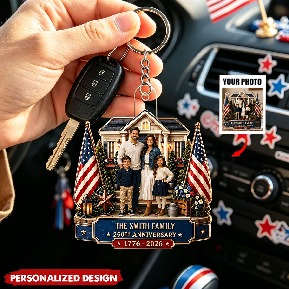 Personalized 250th Anniversary America Acrylic Keychain From The USA - Custom Family Photo Patriotic Gift