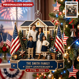 Personalized 250th Anniversary America Acrylic Ornament From The USA - Custom Family Photo Patriotic Gift