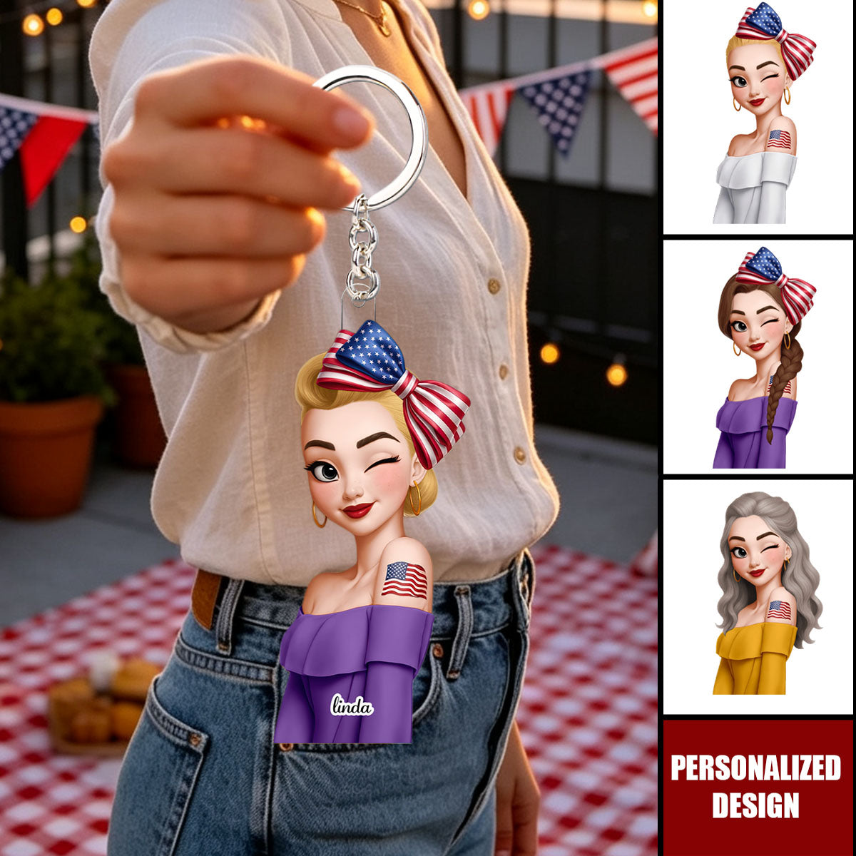 Patriotic Women on Independence Day - Personalized Acrylic Keychain