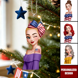 Patriotic Women on Independence Day - Personalized Acrylic Car Ornament