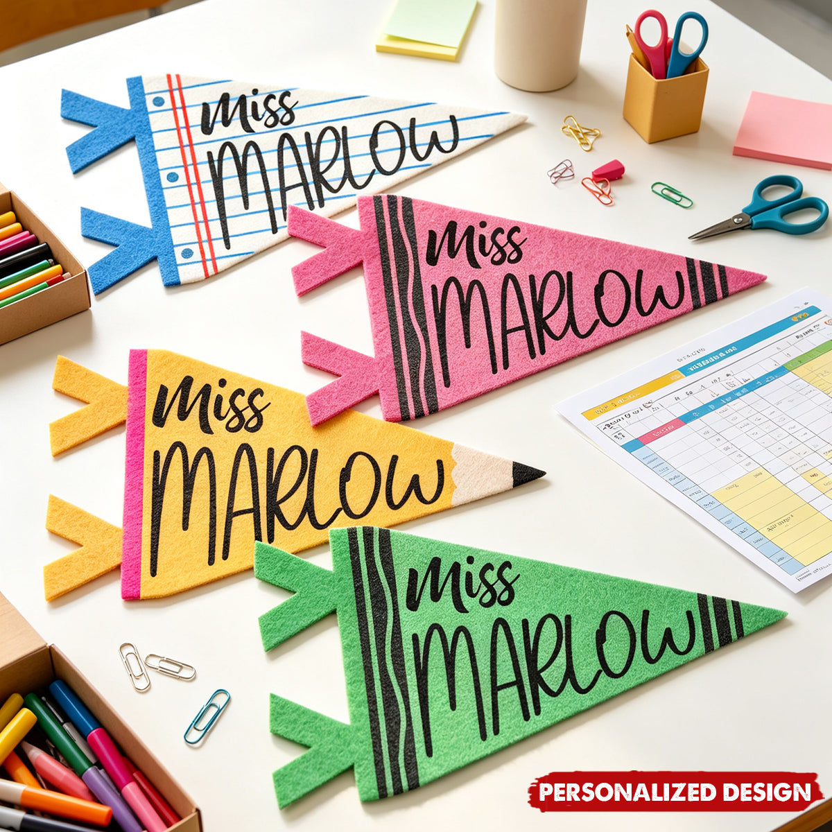 Teacher Custom Name Classroom Decor - Personalized Pennant