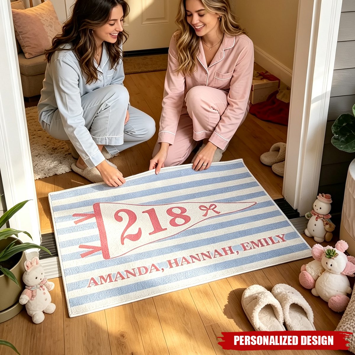Stripes Pennant Dorm Room - Personalized Doormat
