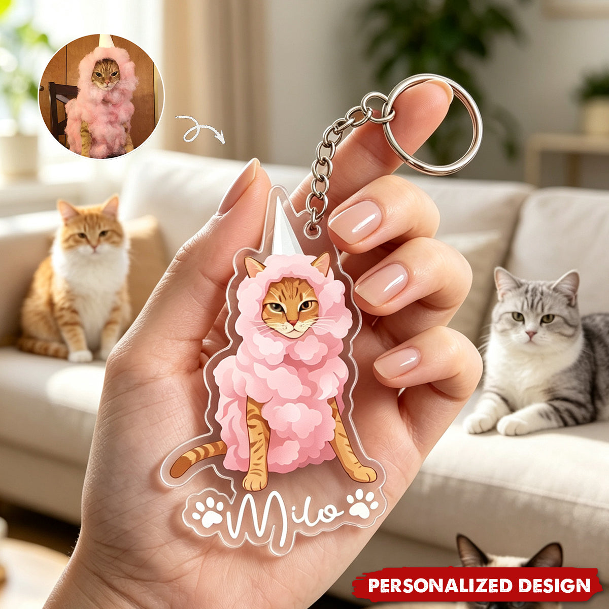 Custom Pet Portrait - Turn Photo Into Art, Gifts For Dog Lovers, Cat Lovers - Personalized Keychain