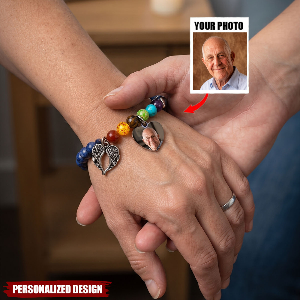 Custom Photo Rainbow Bridge Bracelet - Personalized Memorial Sympathy Gifts For Loss Of Mom, Dad - Loved Always Remembered Forever
