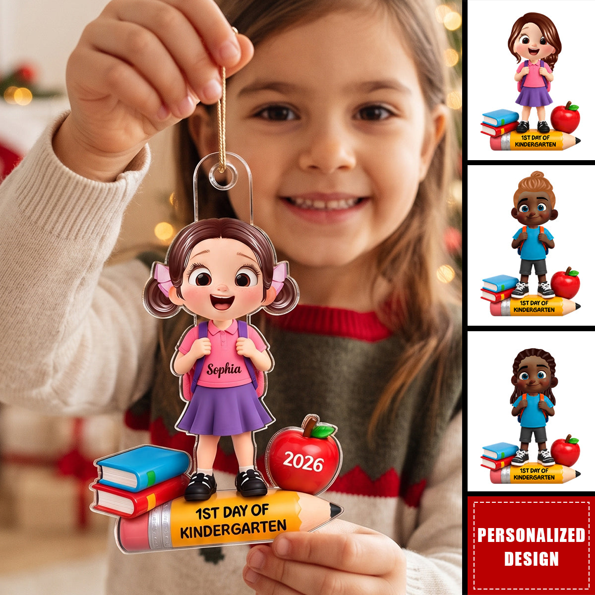 Custom Acrylic Hanging Ornaments for Kindergarten First Day – Back to School Gifts, Christmas Keepsake