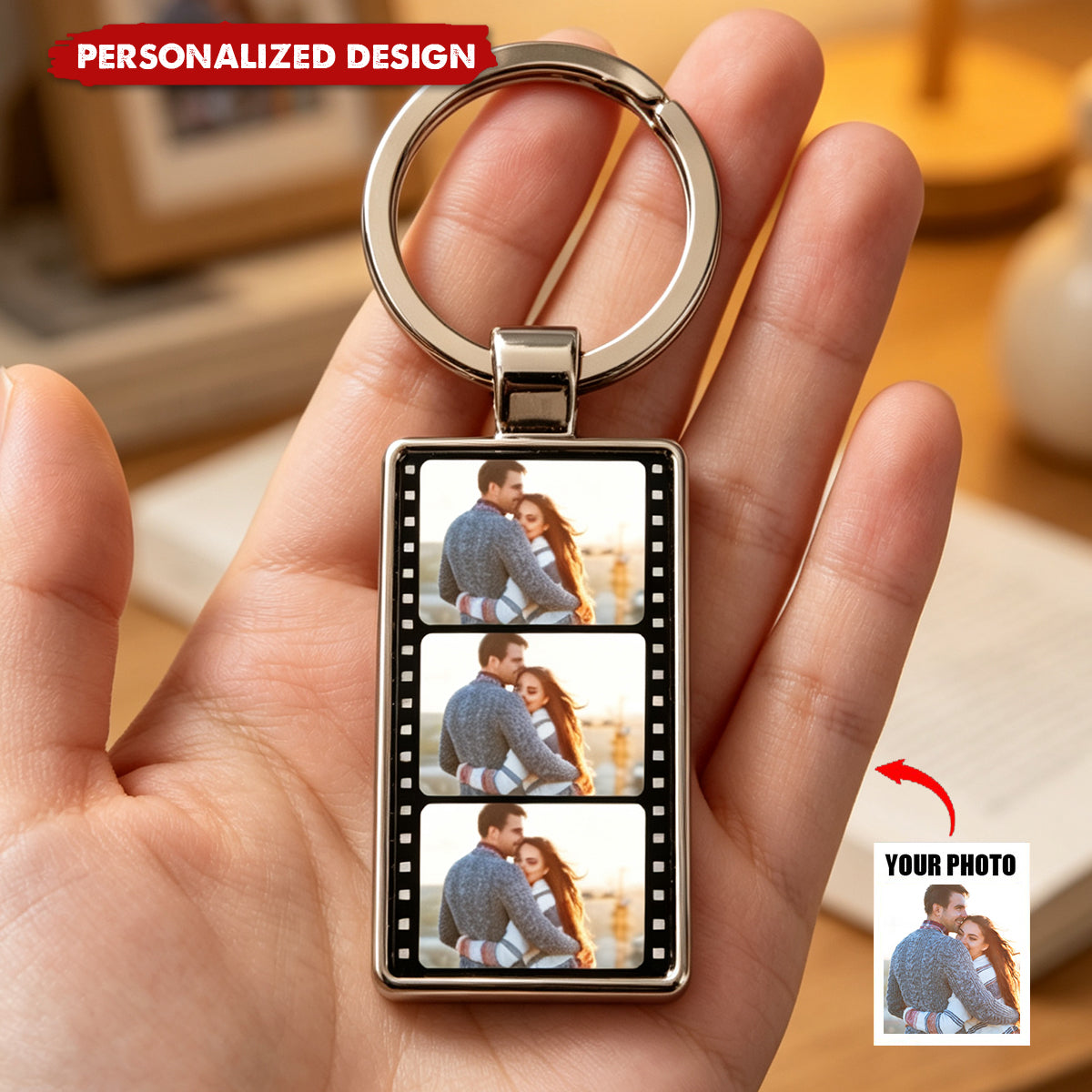 Custom Photo Metal Keychain – Personalized Wedding Anniversary Gift for Husband and Wife