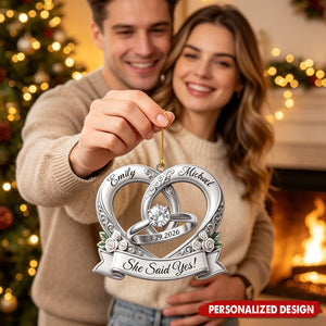 First Christmas Engaged Ornament, Personalized Engagement Gift for Couples, Custom Proposal Christmas Tree Decoration