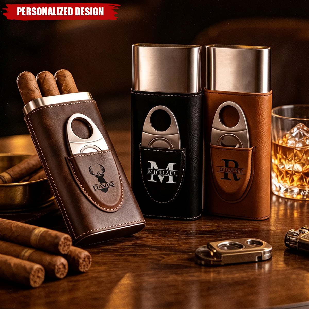 Custom Vintage Initial Names For Him, Husband, Dad, Papa - Personalized Cigar Case