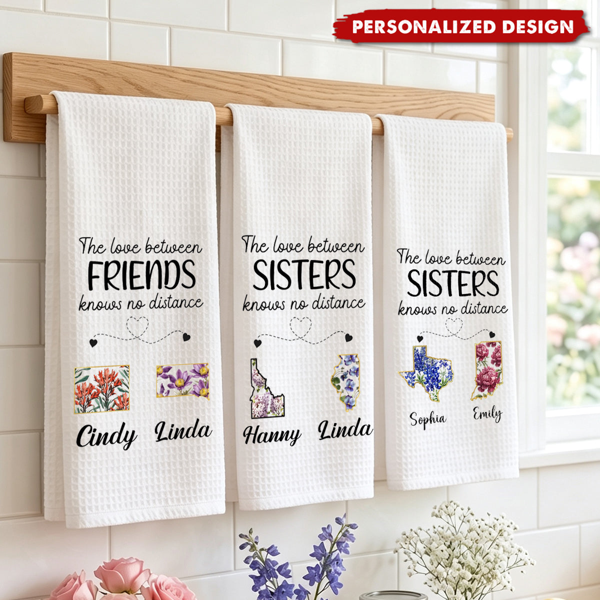Custom Long Distance Kitchen Towel - Personalized Best Friend Birthday Gifts For Women, Besties, Sisters, BFF - Partners In Fun