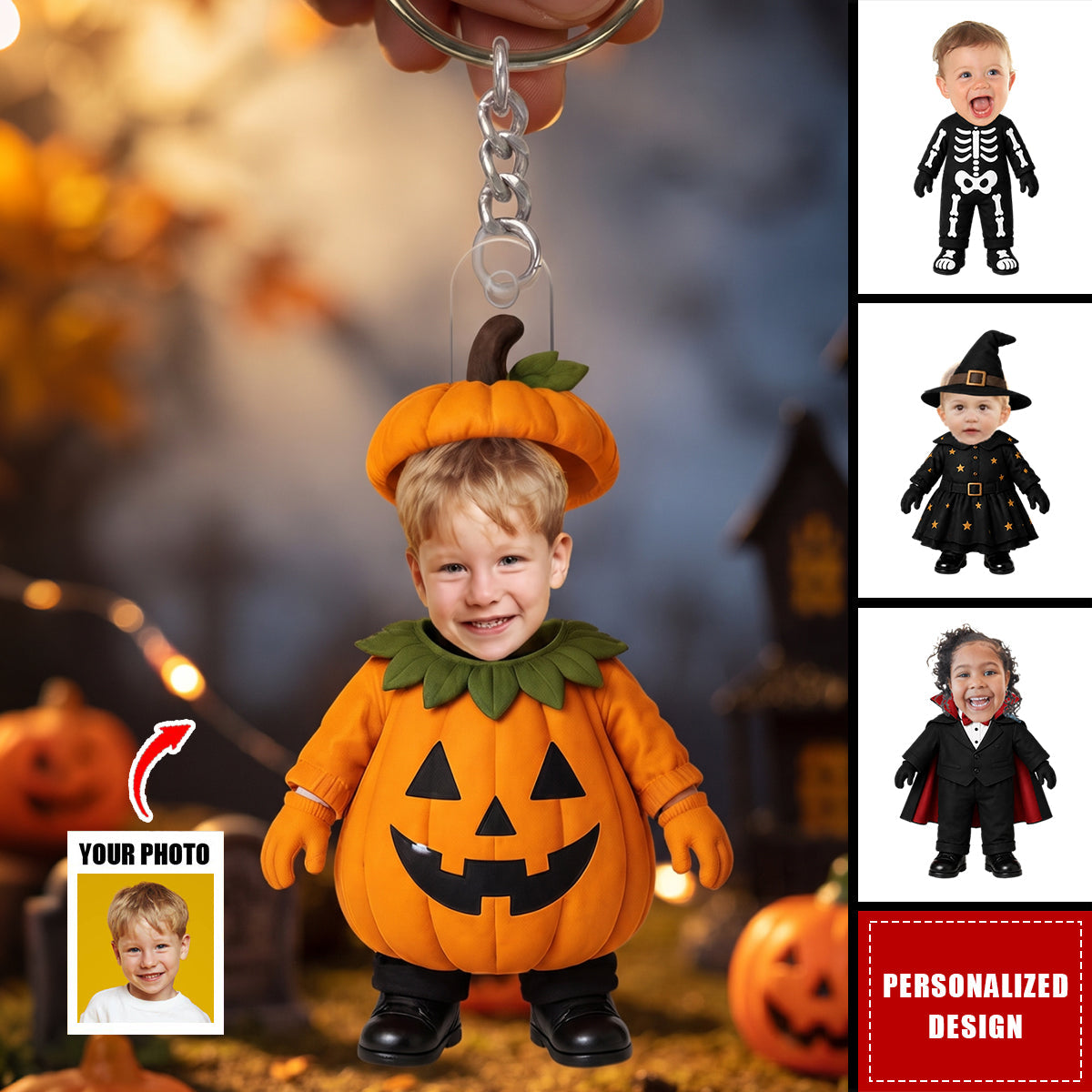Custom Face Baby Halloween, Spooky Birthday Decor - Personalized Keychain