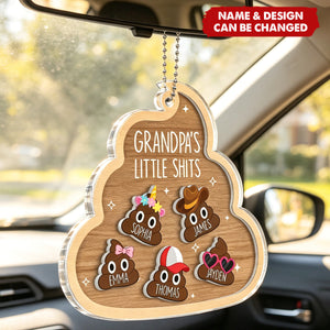 Grandpa's Little Turds - Personalized Shaker Car Ornament - Funny Father's Day Gift For Grandpa