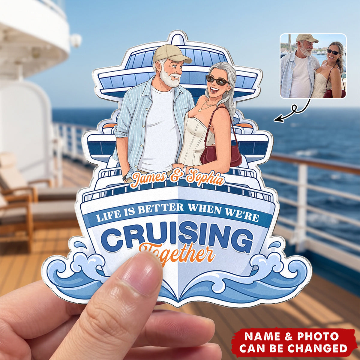 Custom Photo Cartoon Art Cruise Partners Cruise Door Decor Gift For Couple - Personalized Magnet