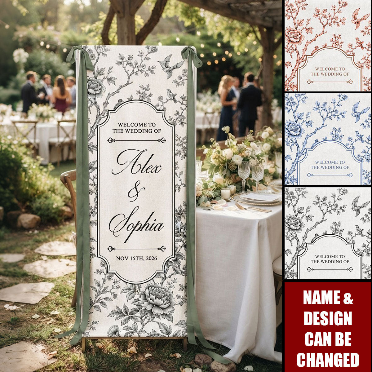 Custom Toile De Jouy Wedding Sign - Personalized Welcome Sign