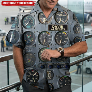 Pilot Flight Instruments Panel Hawaiian Shirt - Custom Name & Number