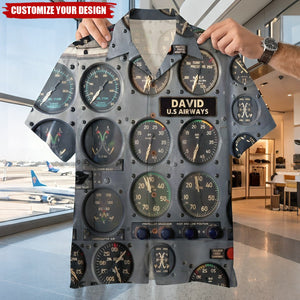 Pilot Flight Instruments Panel Hawaiian Shirt - Custom Name & Number