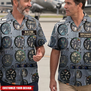 Pilot Flight Instruments Panel Hawaiian Shirt - Custom Name & Number
