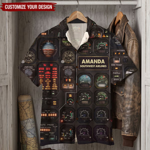 Pilot Seaplane Control Panel Hawaiian Shirt - Custom Name & Number