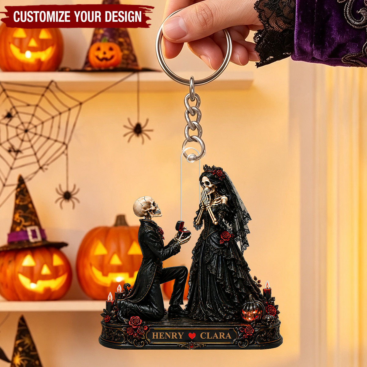 Skeleton Couple Marriage Proposal - Personalized Acrylic Keychain - Halloween Decor Gift, Gift For Couple