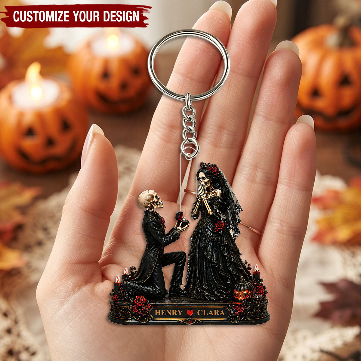 Skeleton Couple Marriage Proposal - Personalized Acrylic Keychain - Halloween Decor Gift, Gift For Couple