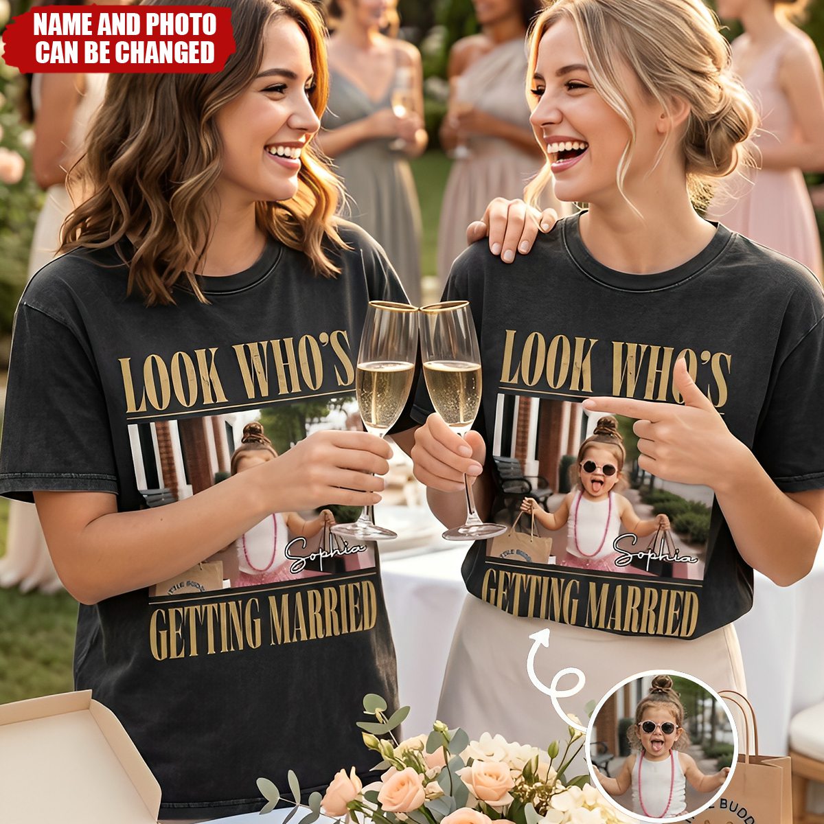 Custom Photo Washed Cotton T-shirt - Personalized Bridesmaid Proposal Wedding Gifts For Bridesmaid, Bridal Party - Look Who's Getting Married
