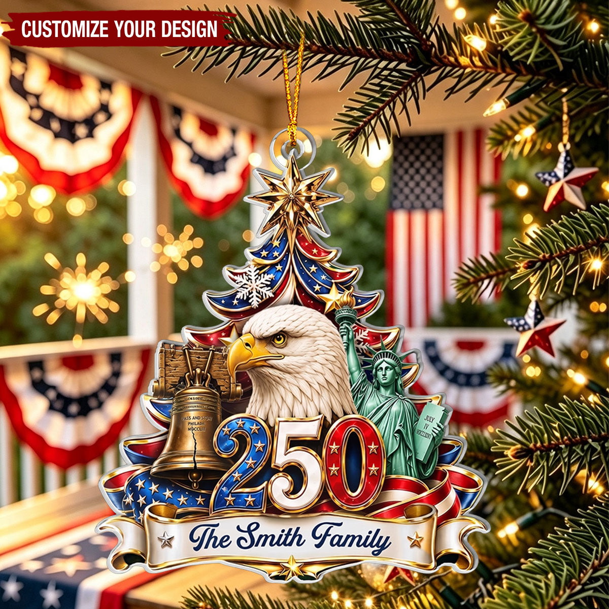 Custom Acrylic Ornament - Personalized America 250th Anniversary Christmas Gifts For Mom, Dad, Brother, Sister - Strong Roots Proud Family