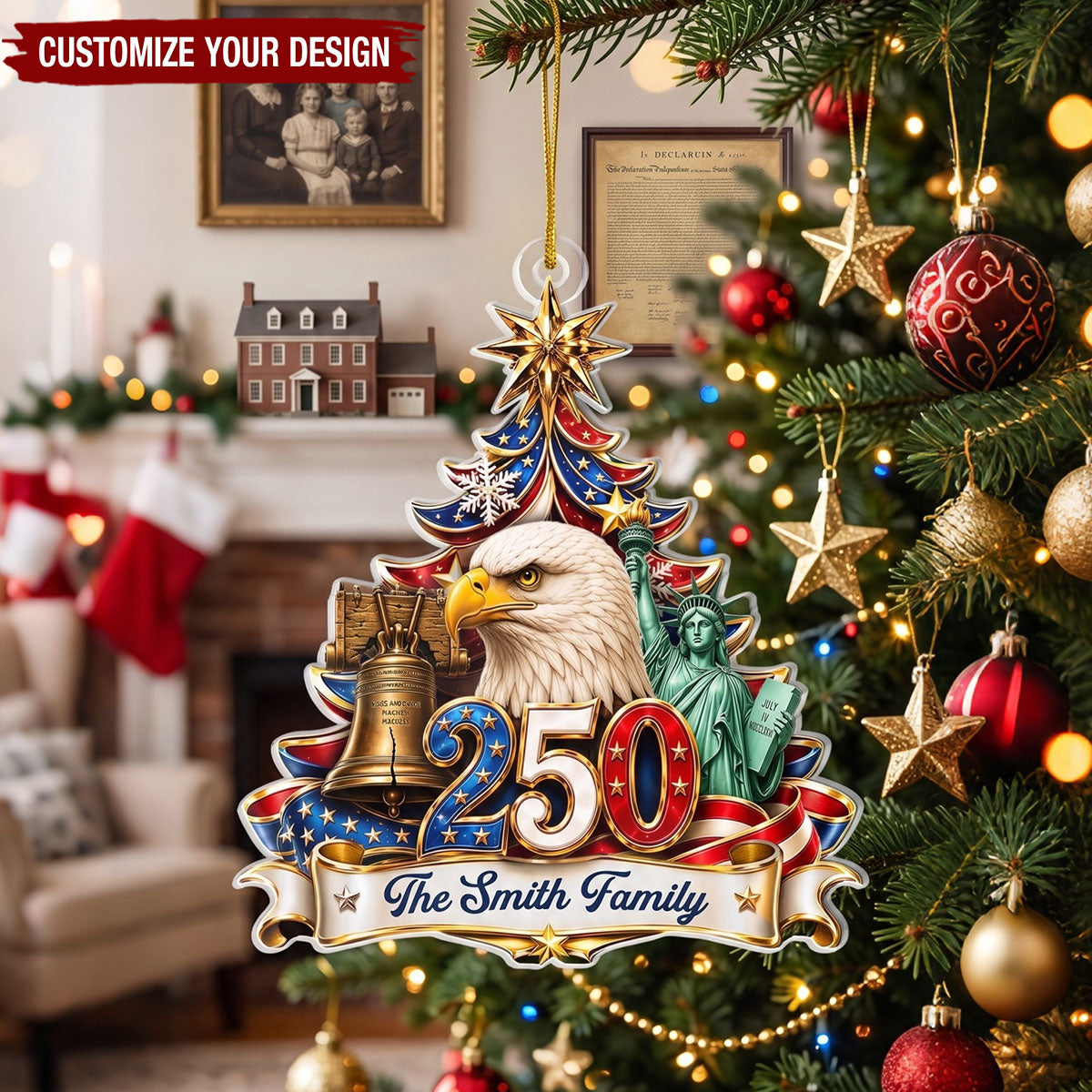 Custom Acrylic Ornament - Personalized America 250th Anniversary Christmas Gifts For Mom, Dad, Brother, Sister - Strong Roots Proud Family