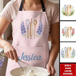 Custom Name & Birth Flower Striped Pattern - Personalized Apron